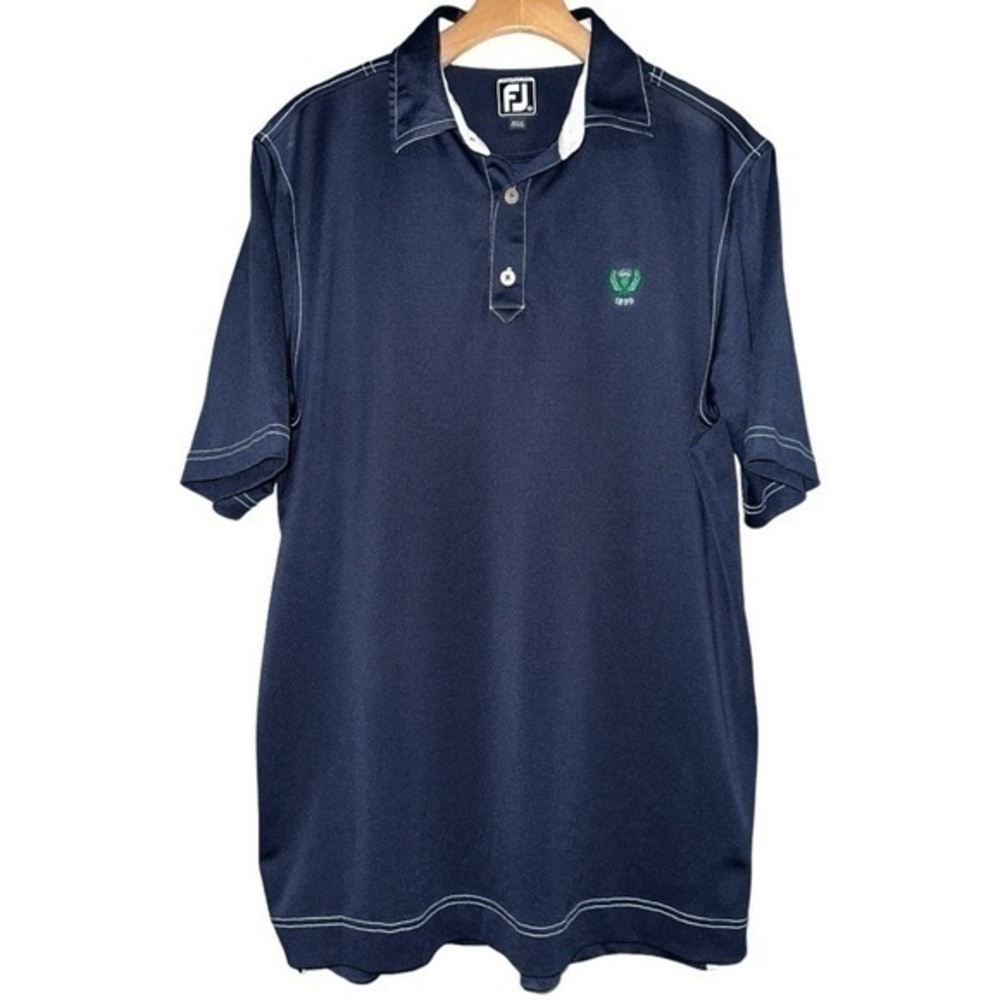 FootJoy FJ Men’s Size M Navy Blue White Contrast Short Sleeve Polo Shirt